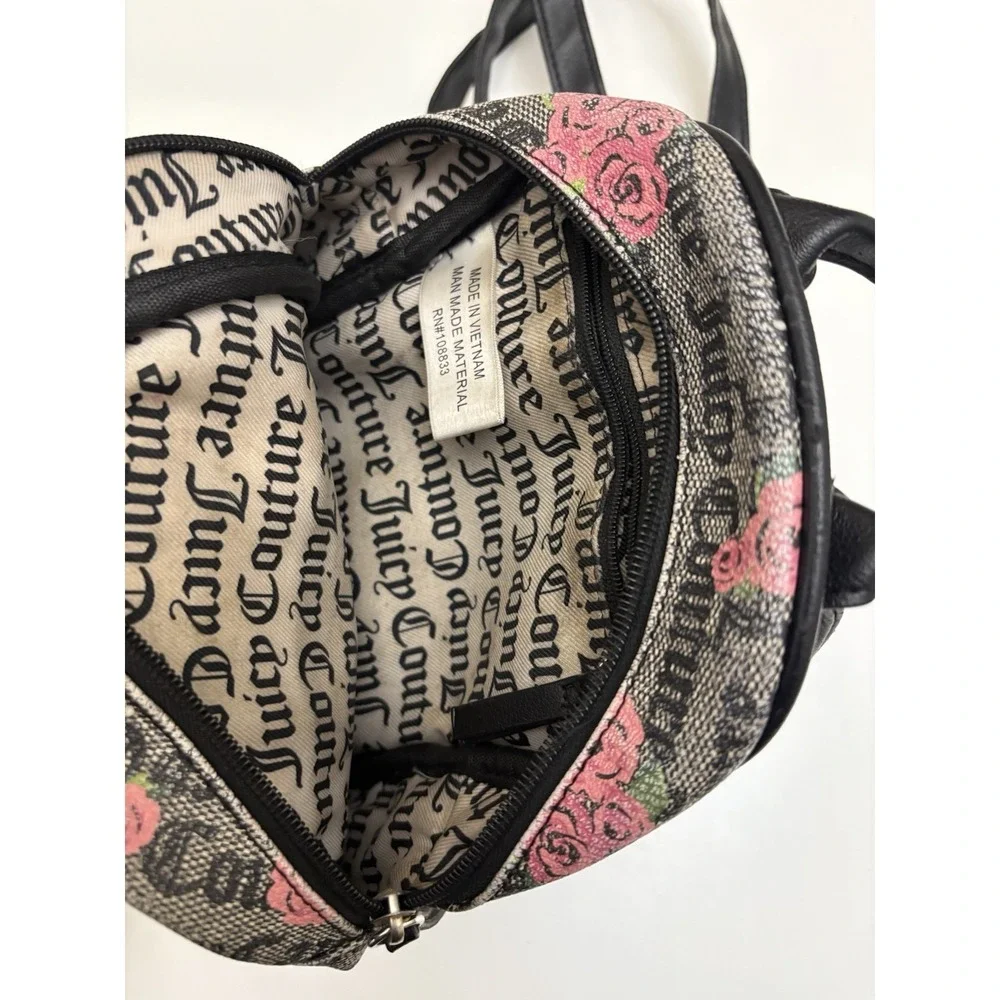 Y2K Juicy Corture Rose Logo Mini Backpack Black Pink Gold
